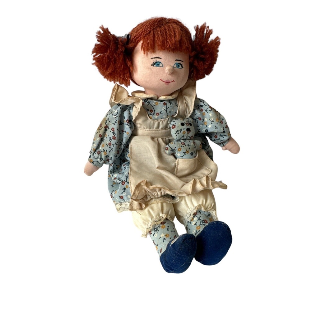 Cloth Rag Doll Handmade Redhead Dress Teddy Bear‎